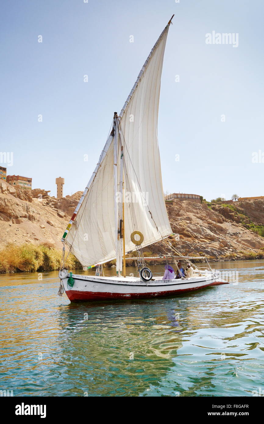 Ägypten - Boot Feluke auf dem Nil, Assuan, Ägypten Stockfoto