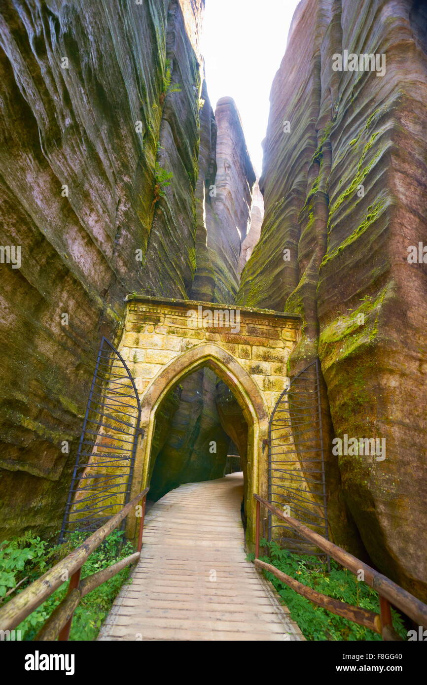 Wandern Wanderweg, Adersbacher Gebirge, Teplicke Felsen, Tschechische Republik Stockfoto