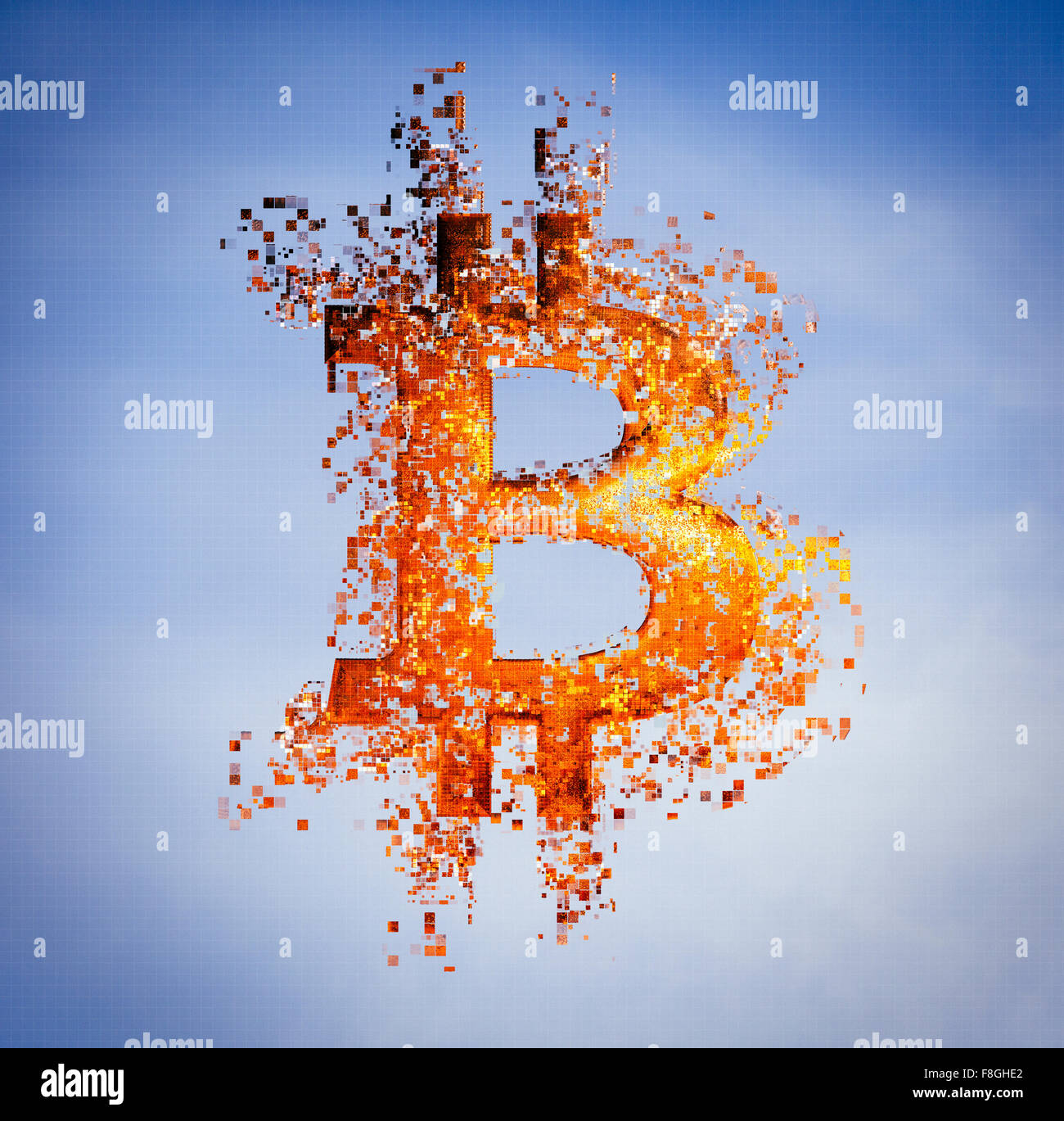 Pixelig Bitcoin Symbol Himmel Stockfoto