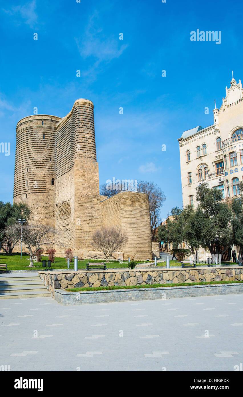 Antike Jungfernturm in Baku, Aserbaidschan Stockfoto