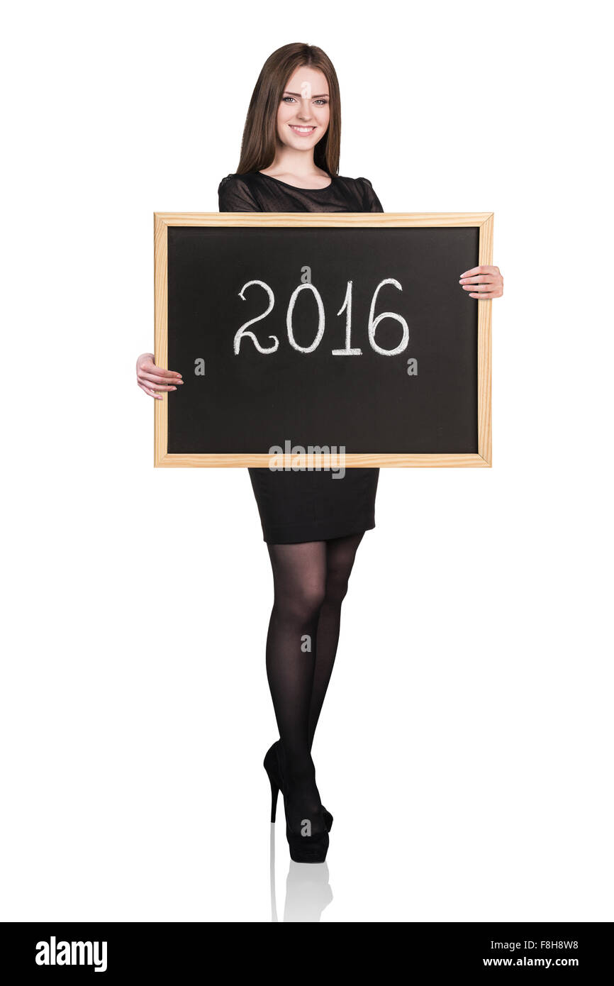 Frau mit Tafel Stockfoto