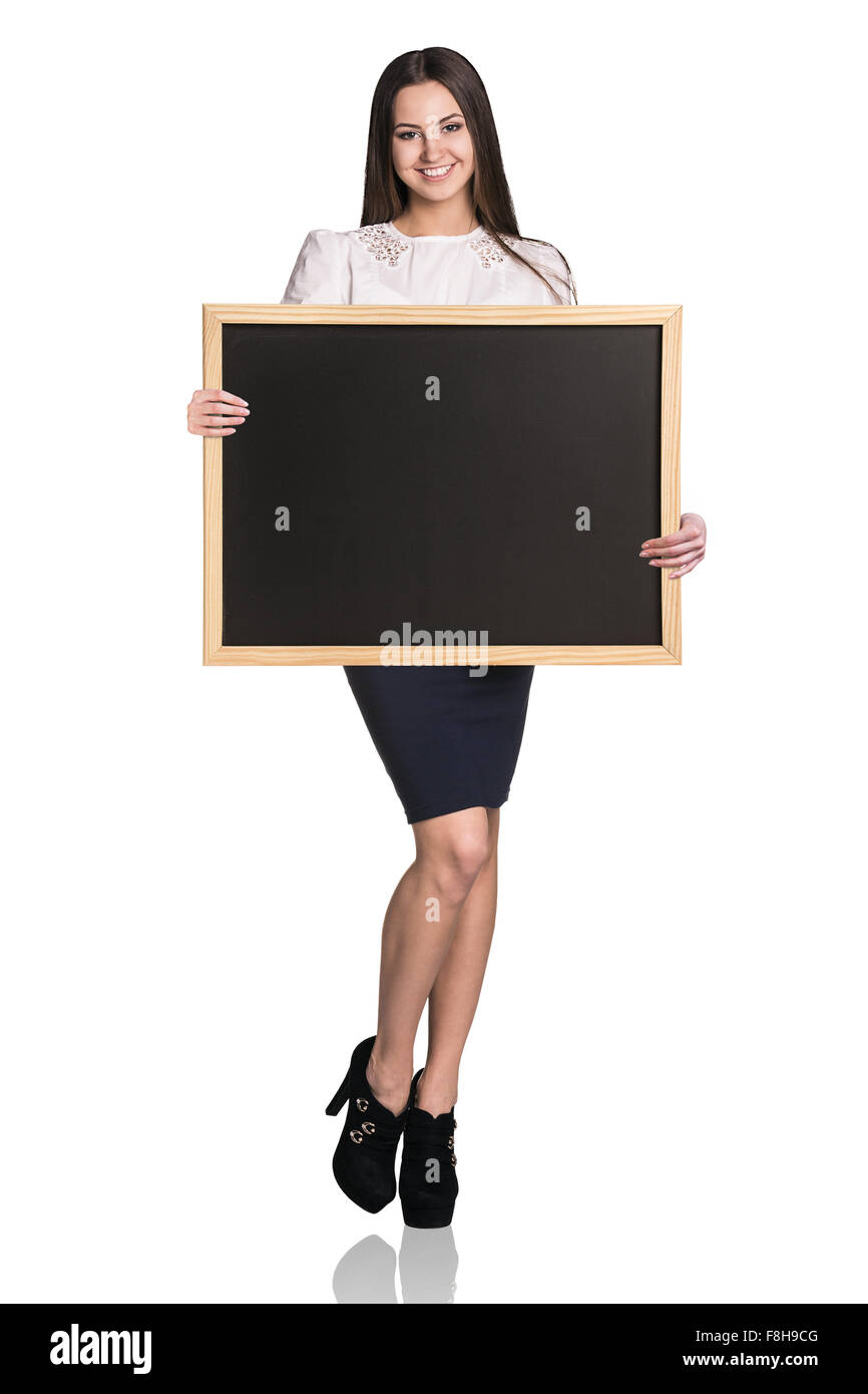 Frau mit Tafel Stockfoto