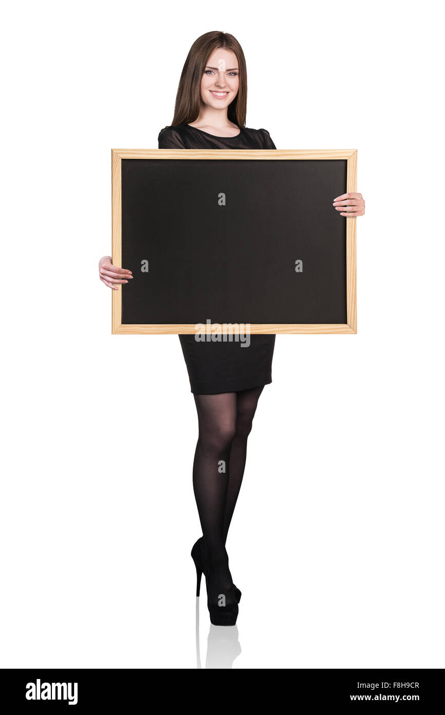 Frau mit Tafel Stockfoto