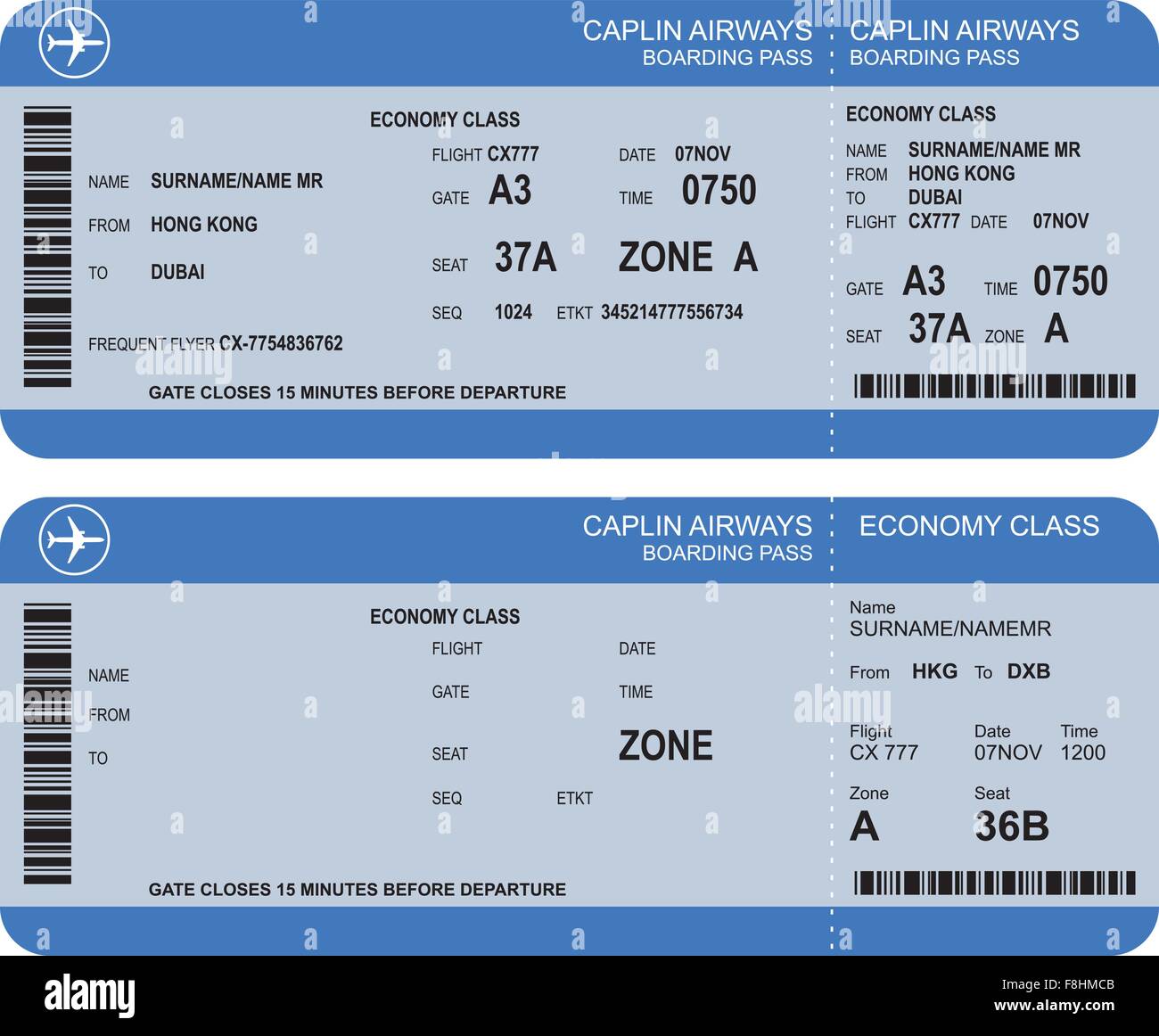 Vektor-Bild der Fluggesellschaft boarding Pass Tickets mit barcode Stock Vektor