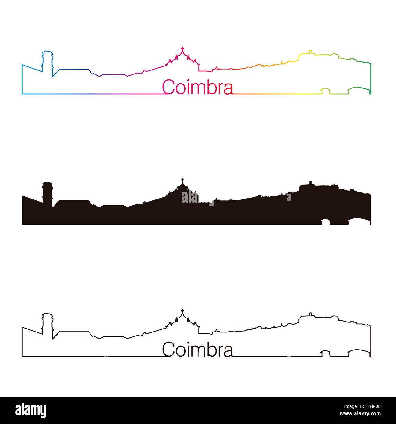 Coimbra Skyline linearen Stil mit Regenbogen in bearbeitbare Vektordatei Stockfoto