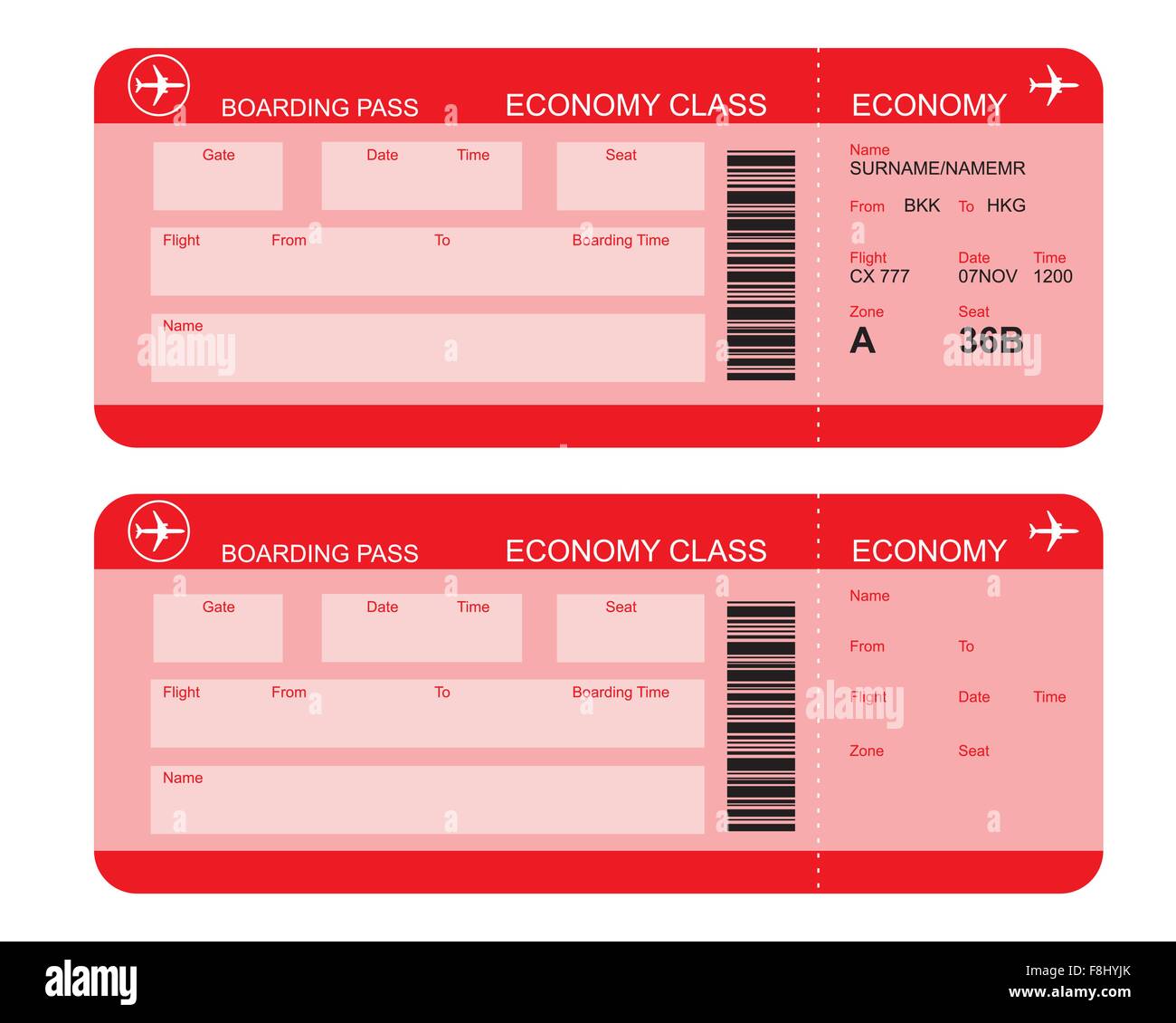 Vektor-Bild der Fluggesellschaft boarding Pass Tickets mit barcode Stock Vektor