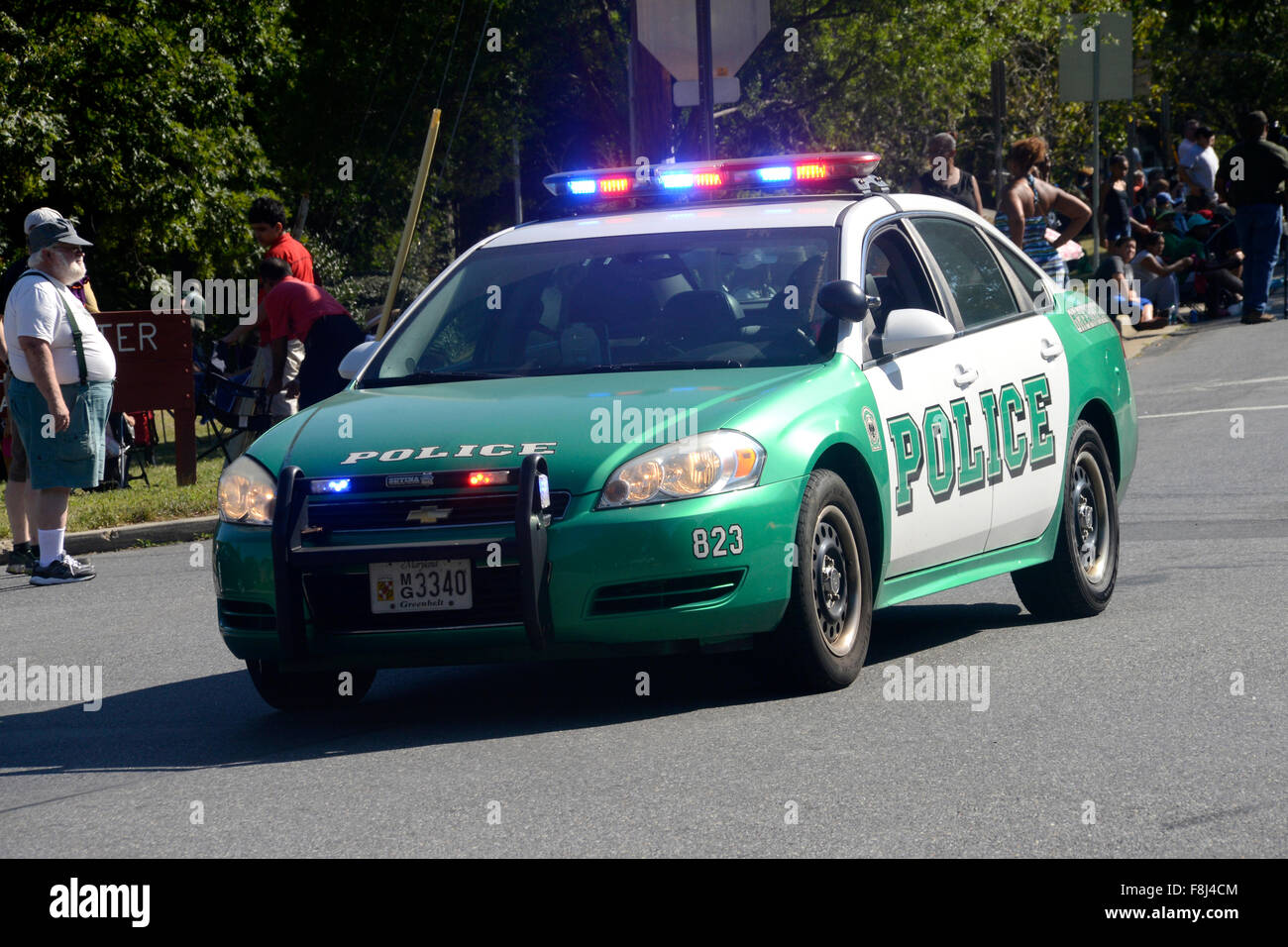 Greenbelt City Polizeiauto auf einen Notruf 911 Stockfoto
