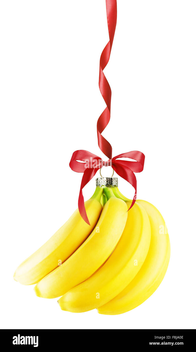 Weihnachtskugel in Form der Banane auf dem weißen Hintergrund isoliert. Stockfoto