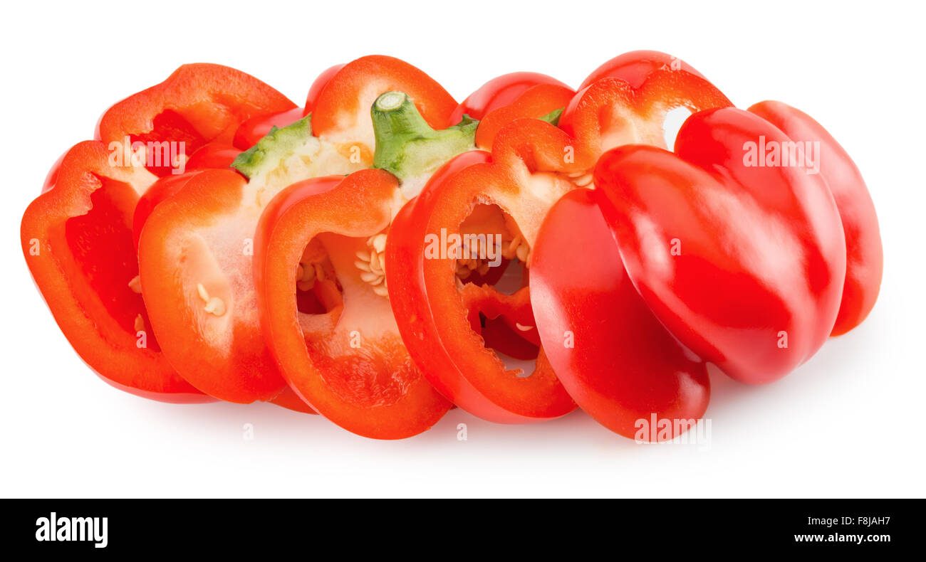 Schneiden Sie die Paprika auf dem weißen Hintergrund isoliert. Stockfoto