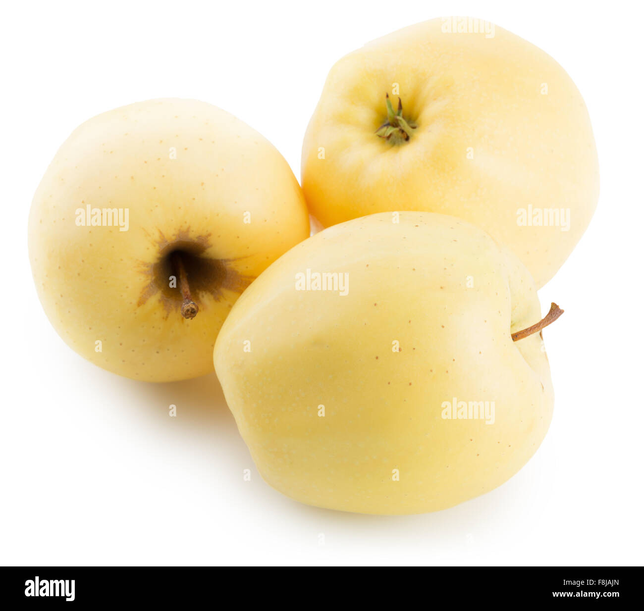 gelben Äpfeln auf dem weißen Hintergrund isoliert. Stockfoto