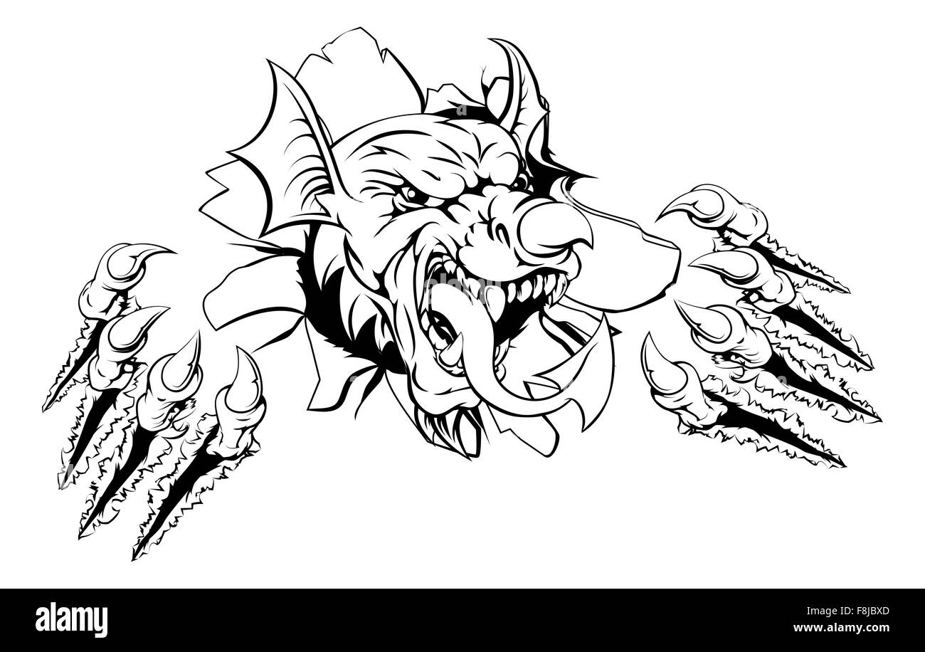 Meine walisische roten Drache Y Ddraig Goch mit den gleichen Funktionen wie auf der Flagge von Wales, wie die Nase Horn und die Zunge brechen throu Stockfoto