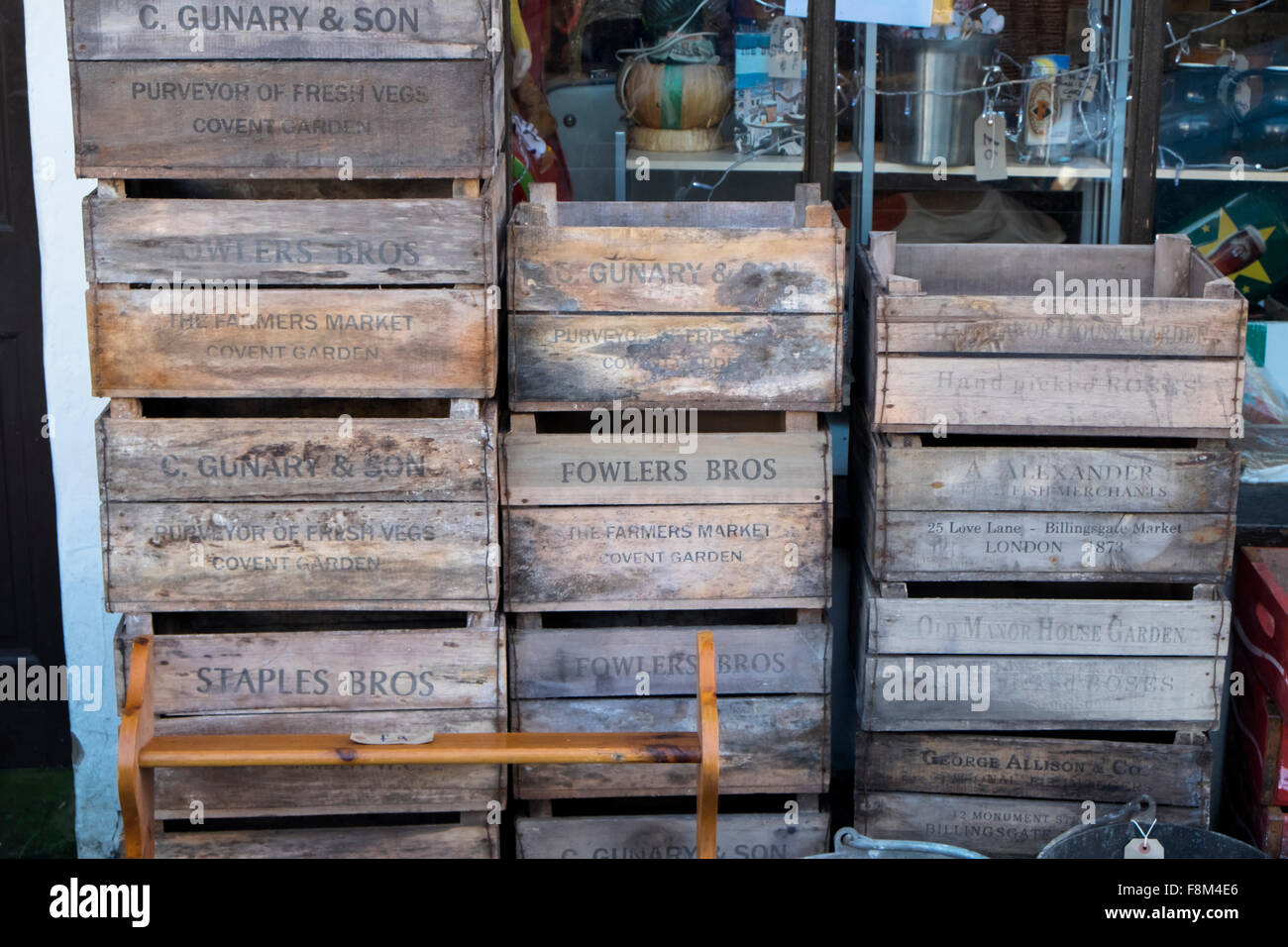 Ross am Wye Herefordshire England UK alte Holzkisten Stockfoto