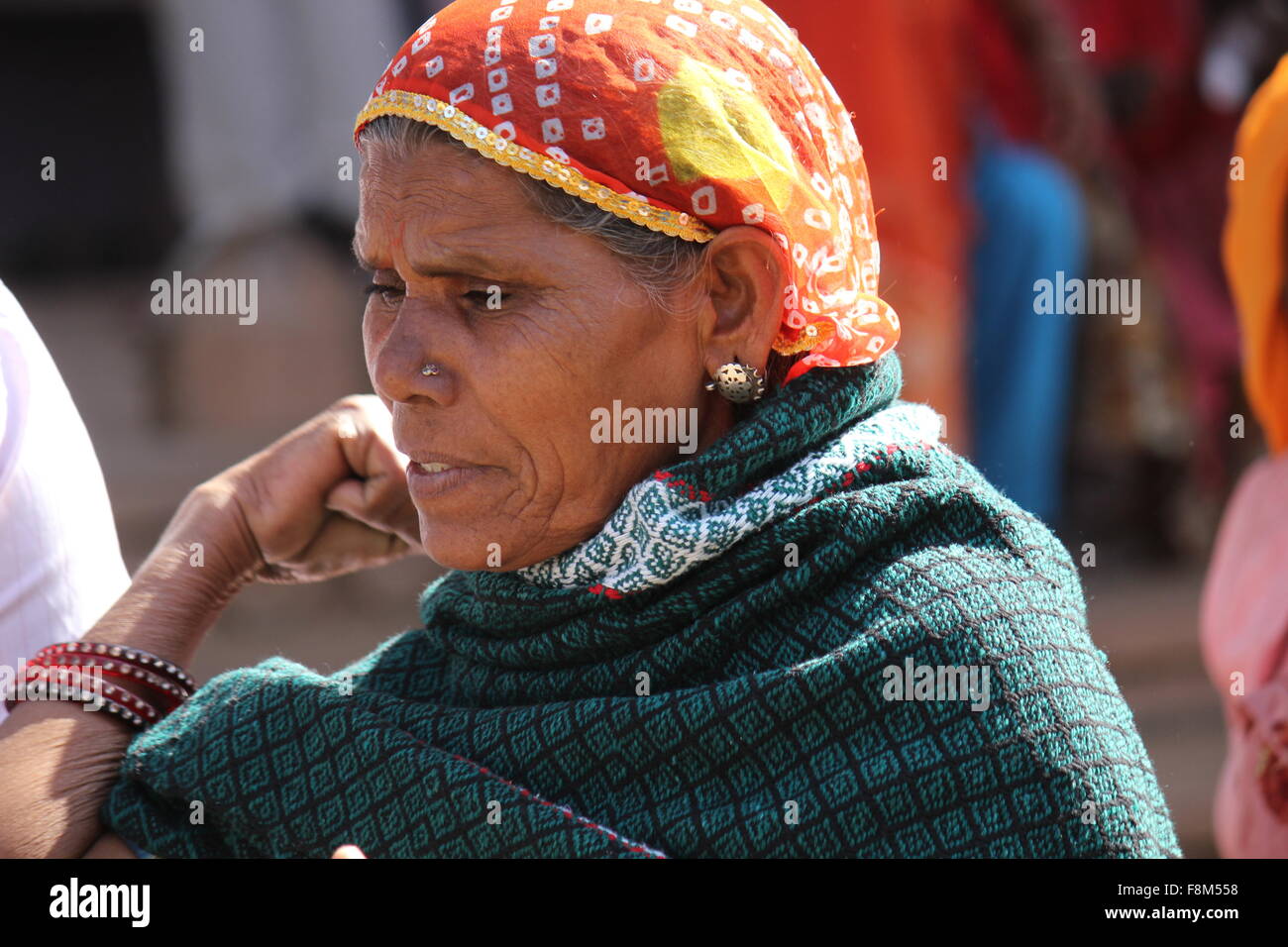 PUSKAR, Indien - 29. November 2012: Porträt einer alten indischen Frau in den Straßen von Pushkar am 29. November 2012 Stockfoto