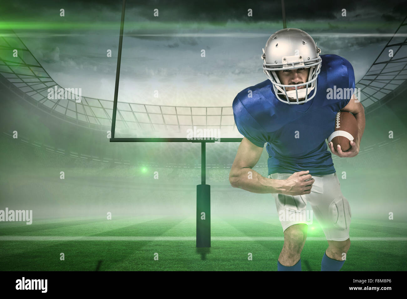 Zusammengesetztes Bild Porträt amerikanischen Football-Spieler mit ball Stockfoto