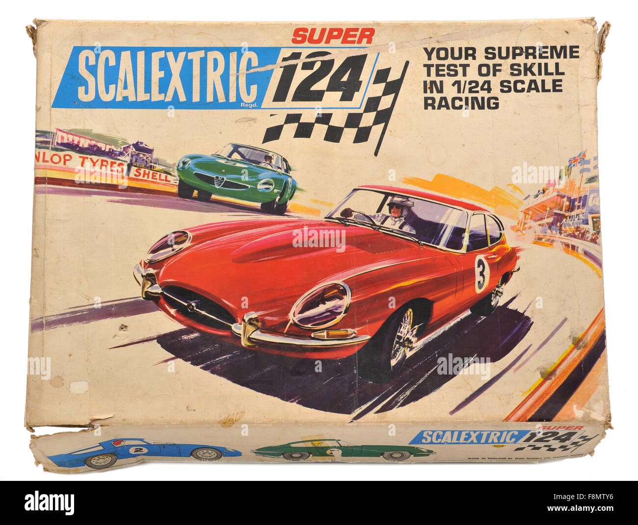 Scalextric Super 124 Box Race Track und Autos eingestellt Stockfoto