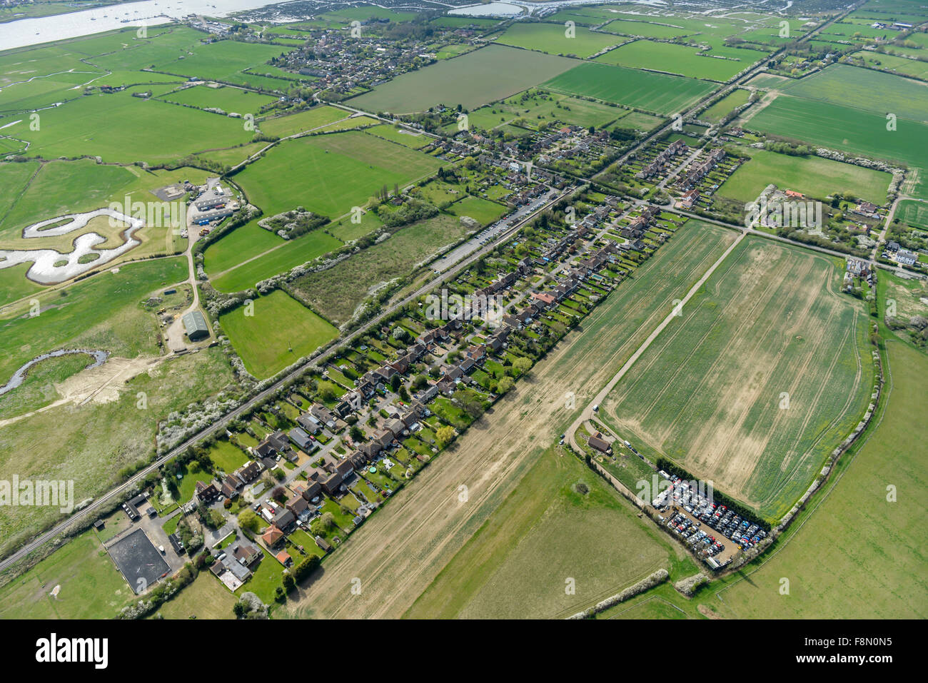 Eine Luftaufnahme des North Fambridge, einem kleinen Dorf in Essex in der Nähe von Maldon Stockfoto