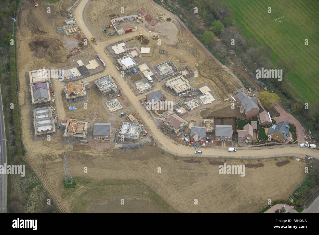 Eine Luftaufnahme von einem Greenfield Haus Neubauprojekt in Northamptonshire Stockfoto