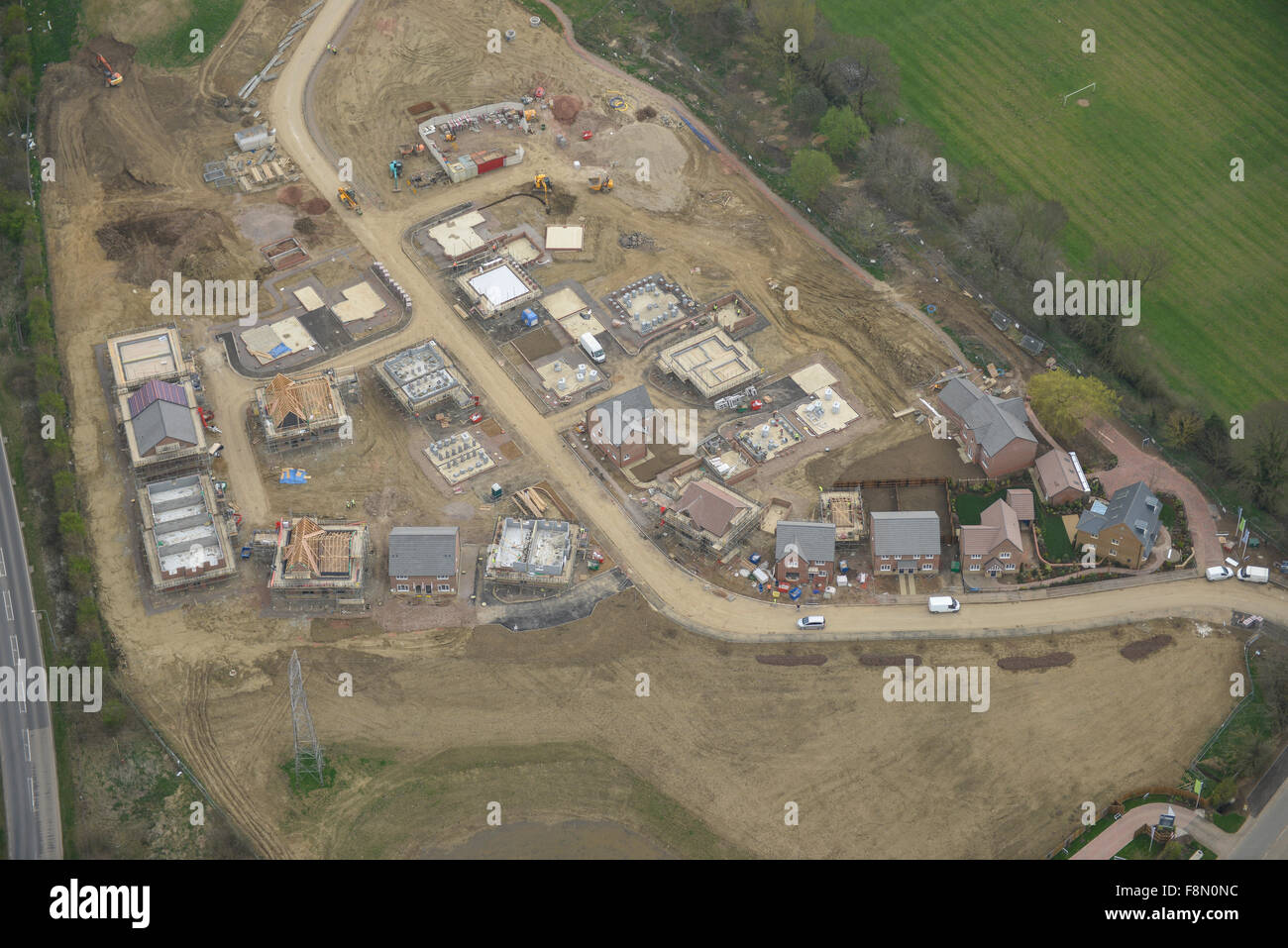 Eine Luftaufnahme von einem Greenfield Haus Neubauprojekt in Northamptonshire Stockfoto