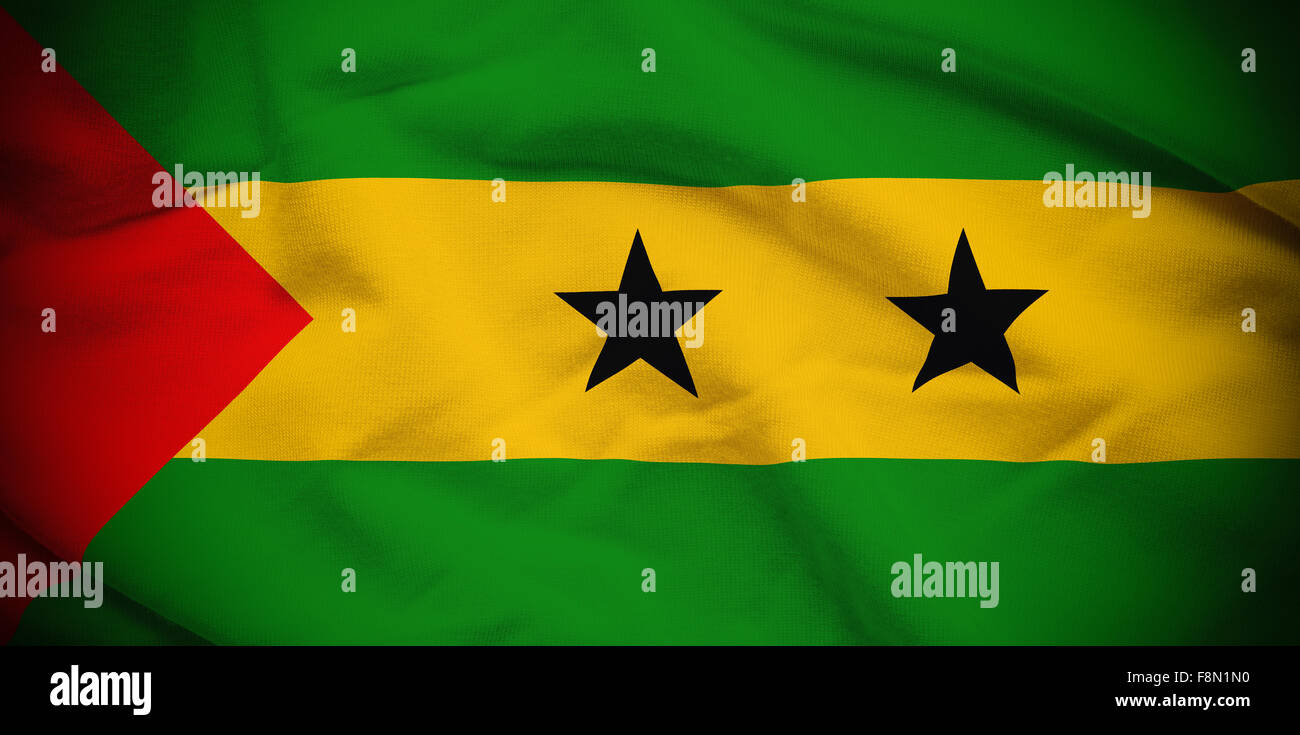 Wellig und wellige Nationalflagge von São Tomé und Príncipe Hintergrund. Stockfoto
