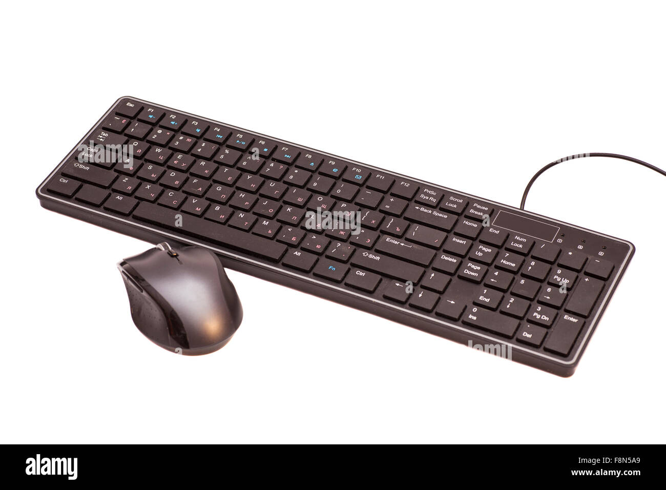 Kabellosen schwarz Sets Maus und Computer Tastatur isoliert auf weiss Stockfoto