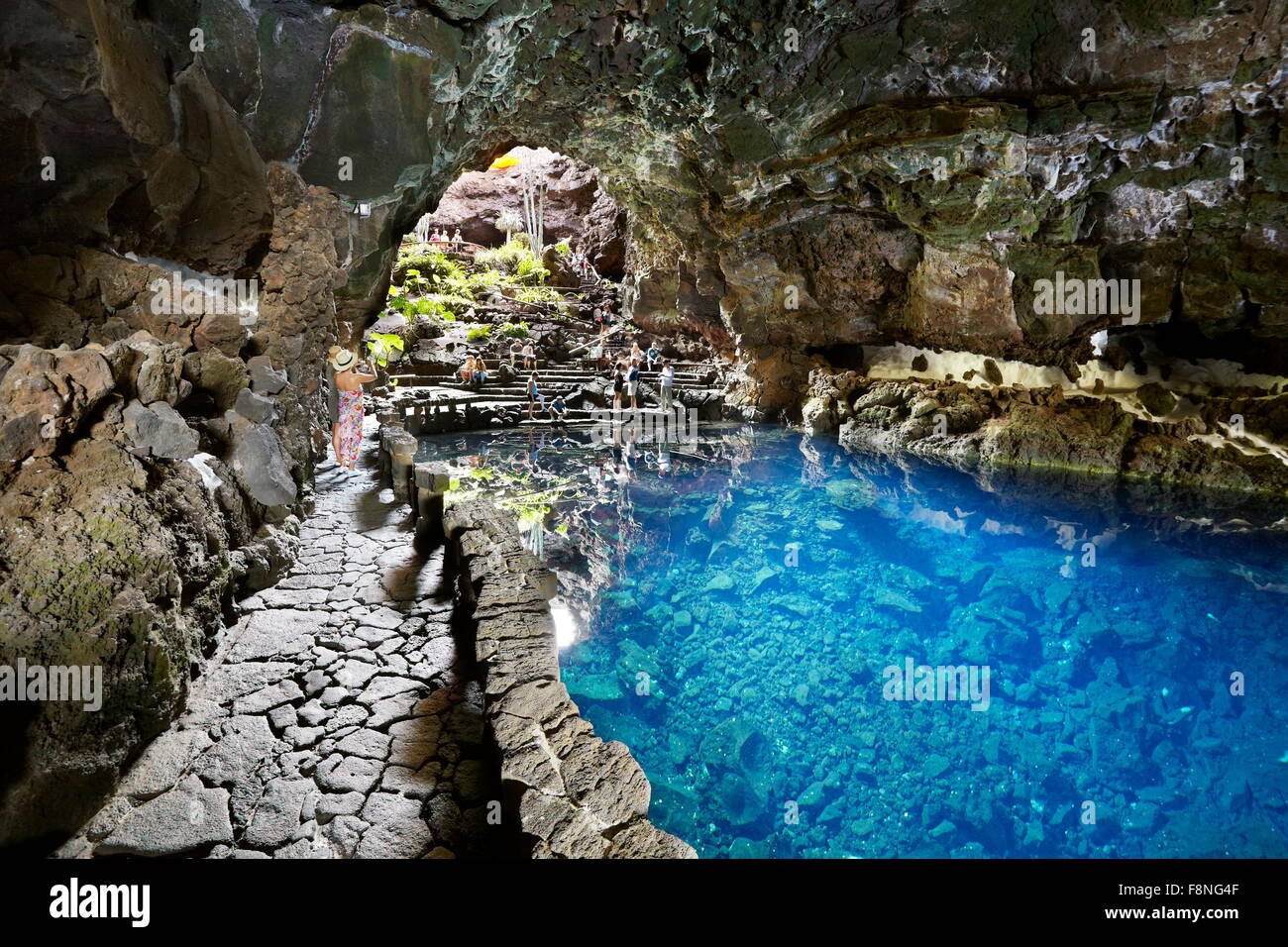 Insel Lanzarote, Jameos del Aqua, See in vulkanischen Höhle, Kanarische Inseln, Spanien Stockfoto
