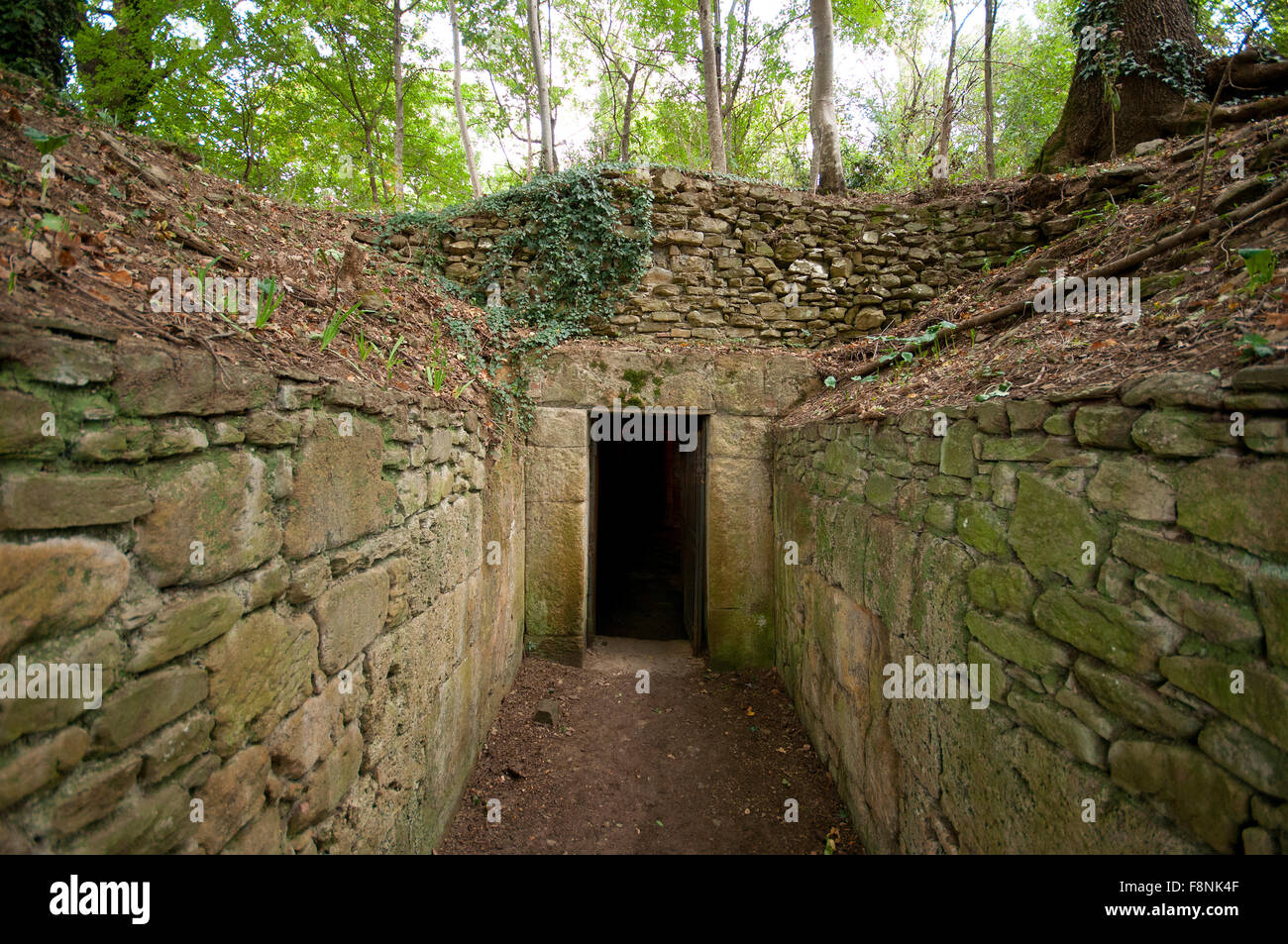 Eintritt in den antiken Gräbern im archäologischen Park von Sodo, Cortona, Toskana, Italien Stockfoto