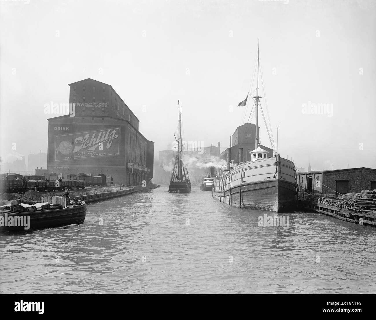 Boote entlang Chicago, Chicago, Illinois, USA, 1900 Stockfoto