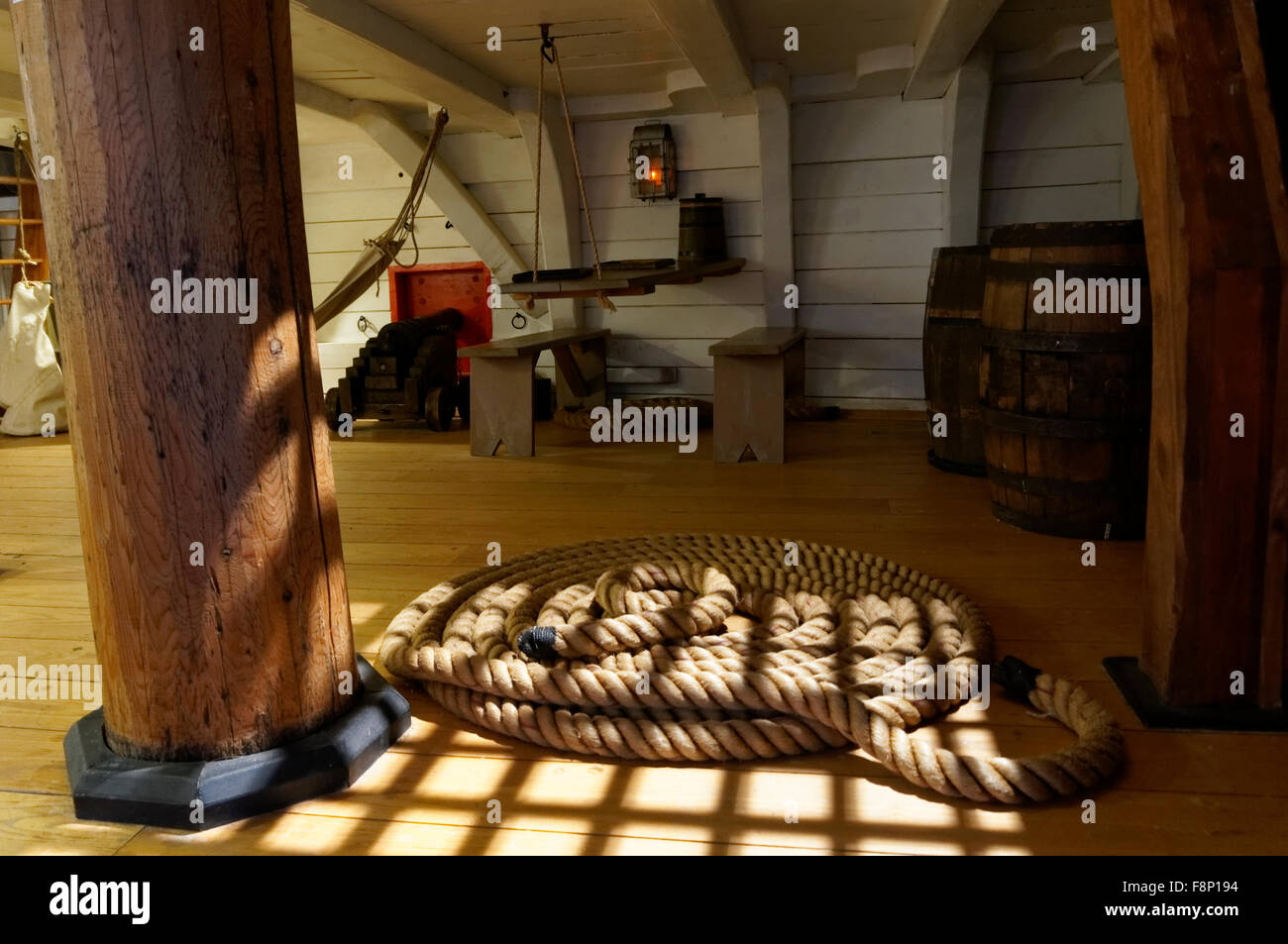 Nachbildung des Fo'c'sle oder der Vorburg von Kapitän George Vancouver Schiff Discovery, Vancouver Maritime Museum, Vancouver, Kanada Stockfoto