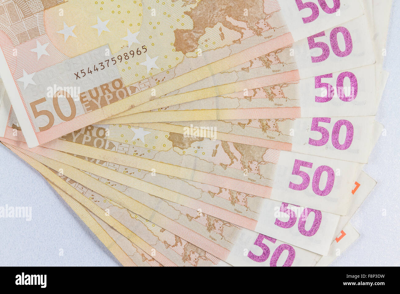 Ein Fan von fünfzig Euro Noten Geld gemacht Stockfoto