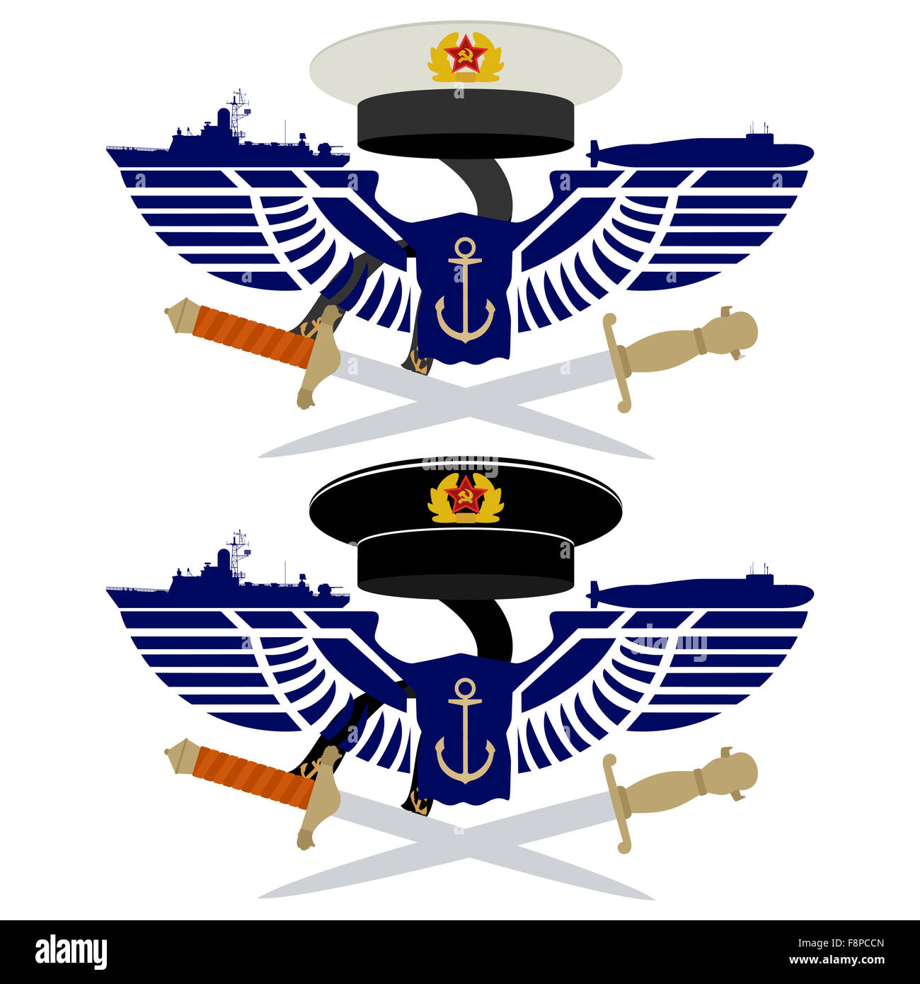 Die Symbole des russischen Marine. Die Abbildung auf einem weißen Hintergrund. Stockfoto