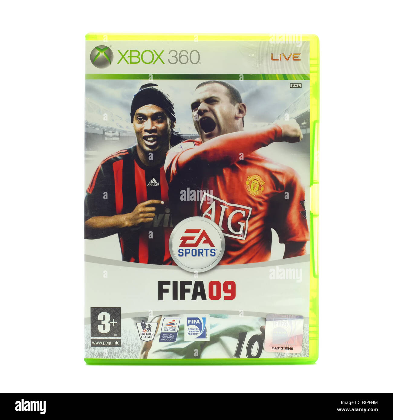 FIFA 2009 von EA Sports für die XBox-Konsole auf einem weißen Hintergrund Stockfoto