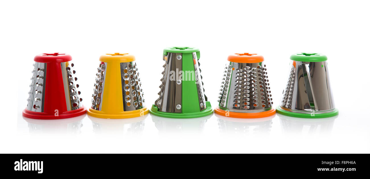 Sammlung von bunten Blender Fräser auf weißem Hintergrund Stockfoto