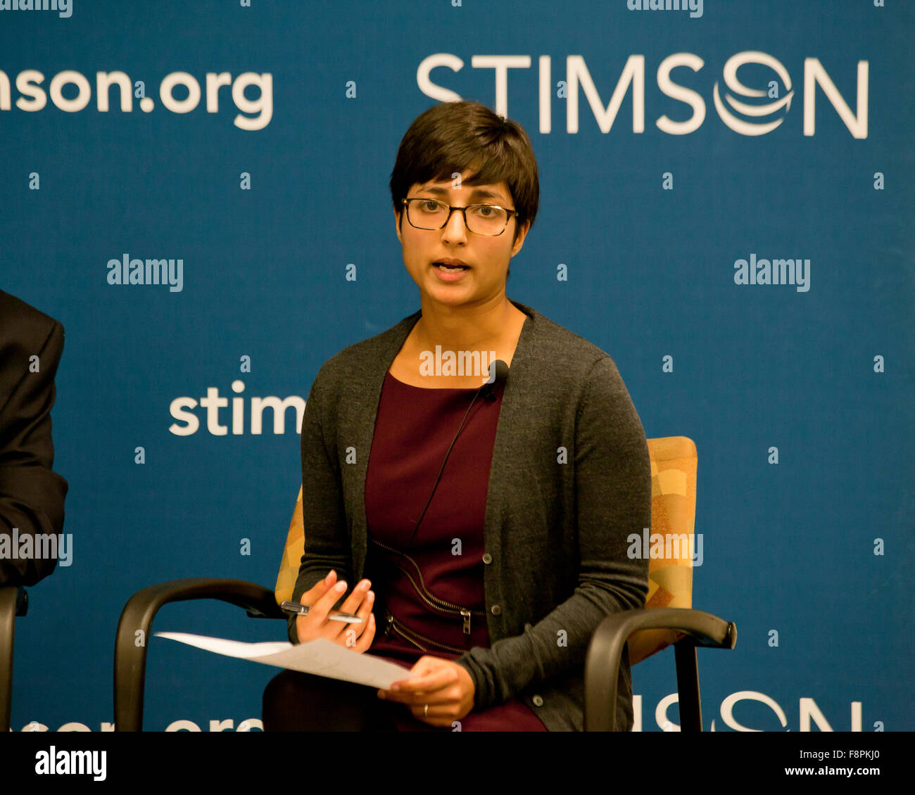 Aditi Gorur sprechen auf humanitäre Krisen im Nahen Osten und in Afrika an Stimson Center - Washington, DC USA Stockfoto