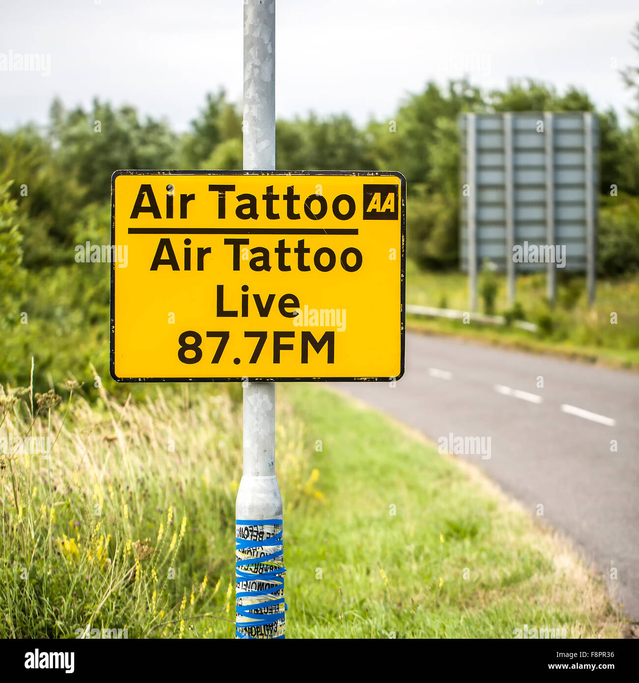 Zeichen für Air Tattoo Live-Radio bei der Royal International Air Tattoo Fairford Stockfoto
