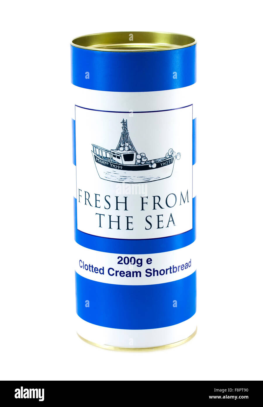 Frisch aus dem Meer Cornish Clotted Cream Shortbread auf weißem Hintergrund Stockfoto