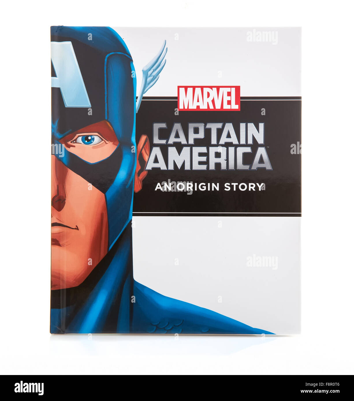 MARVEL Buch Captain America eine Ursprungsgeschichte auf weißem Hintergrund Stockfoto
