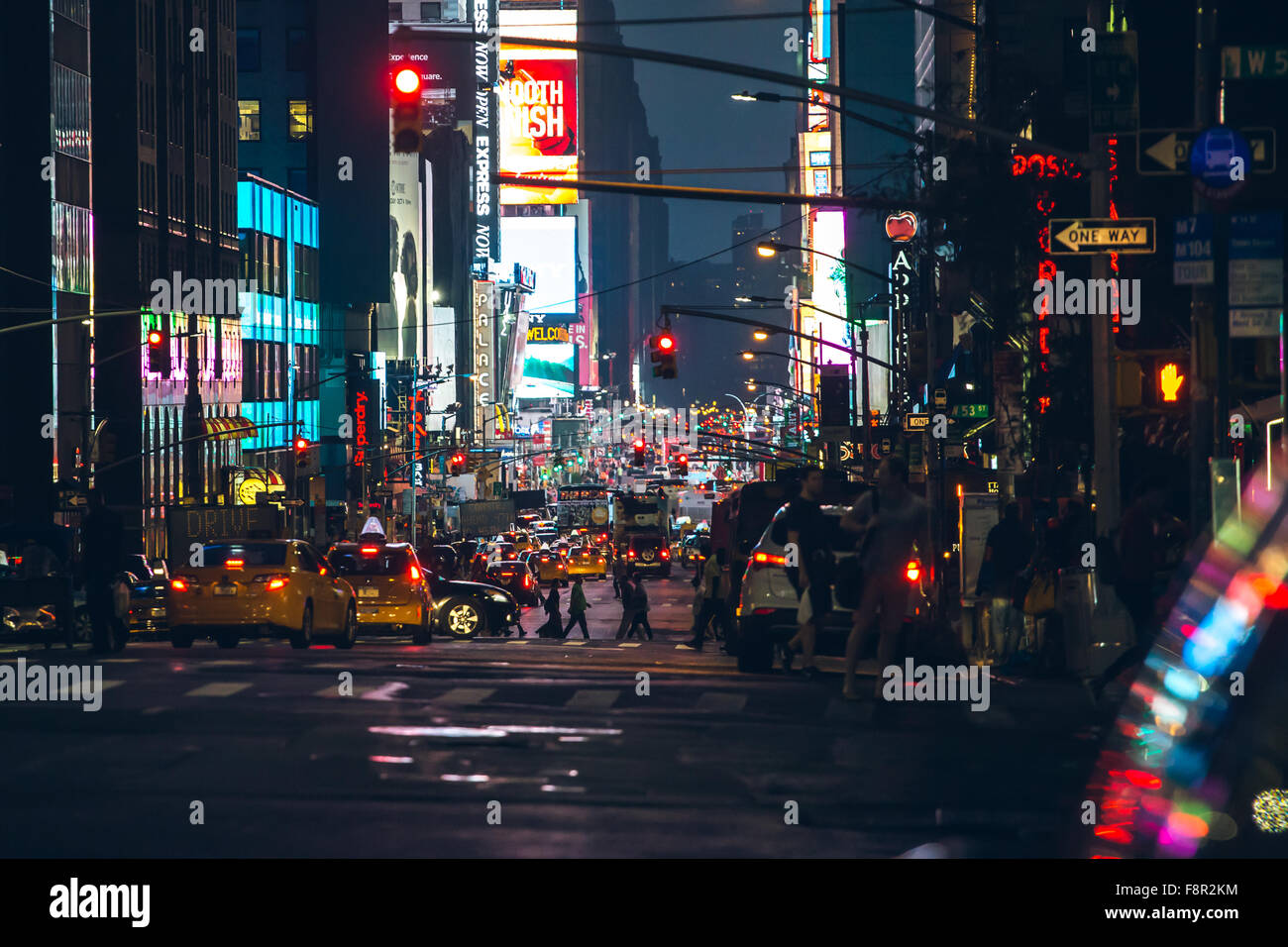 New York City - 20. September: Manhattan View Nachtverkehr Broadway, 20. September 2015. Stockfoto