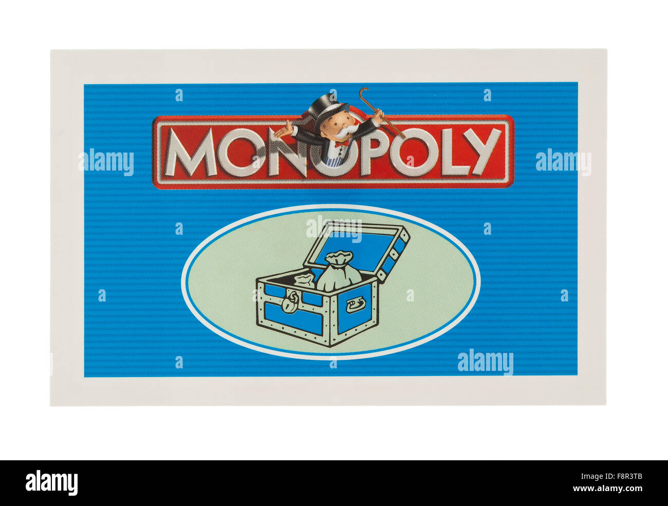 Englische Ausgabe von Monopoly zeigt Community Chest-Karte, den Handel mit klassischen Spiel von Parker Bro Stockfoto