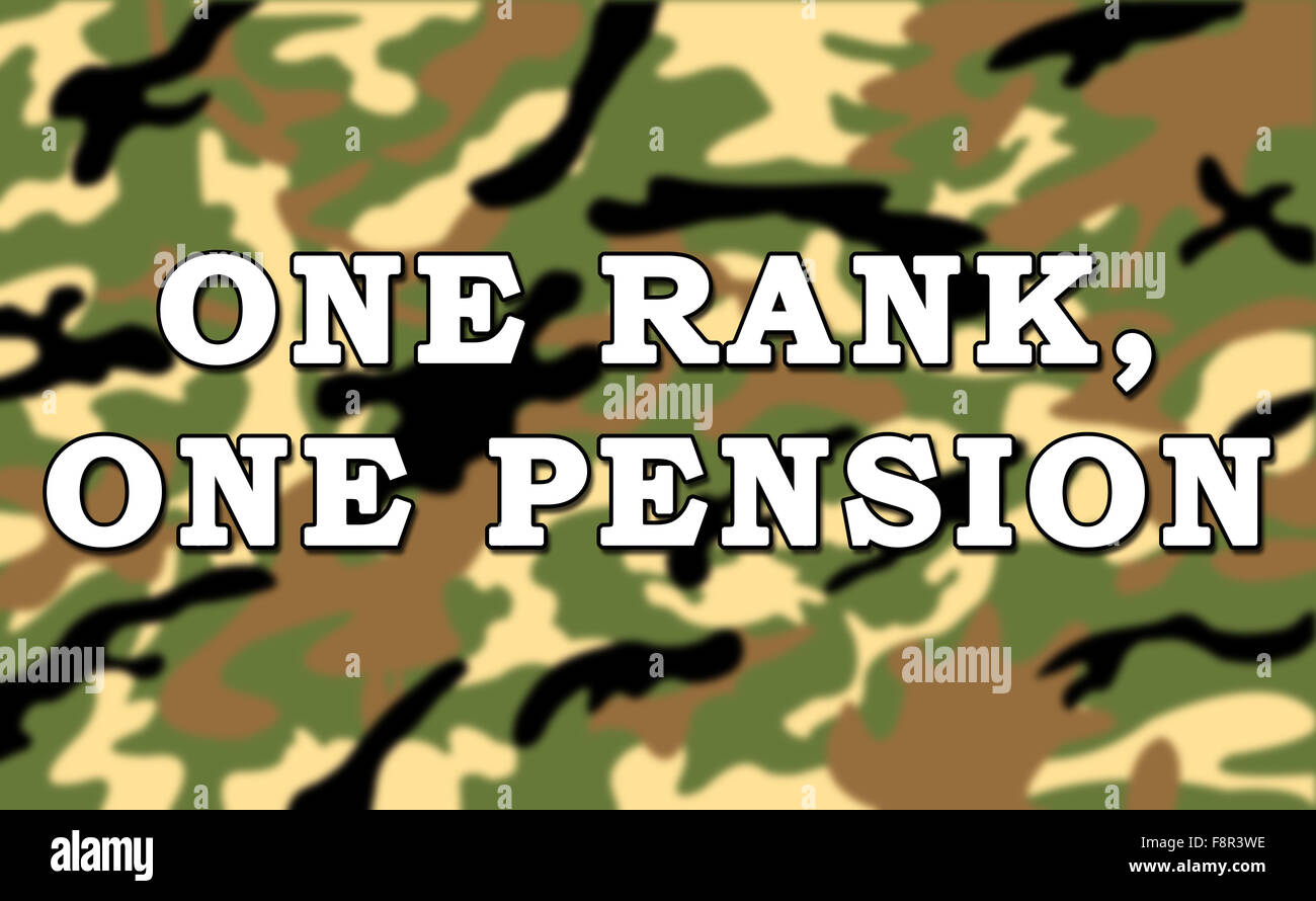 Ein Rang eine Rente Nachricht auf ArmyMilitary Camouflage Muster Hintergrund Stockfoto