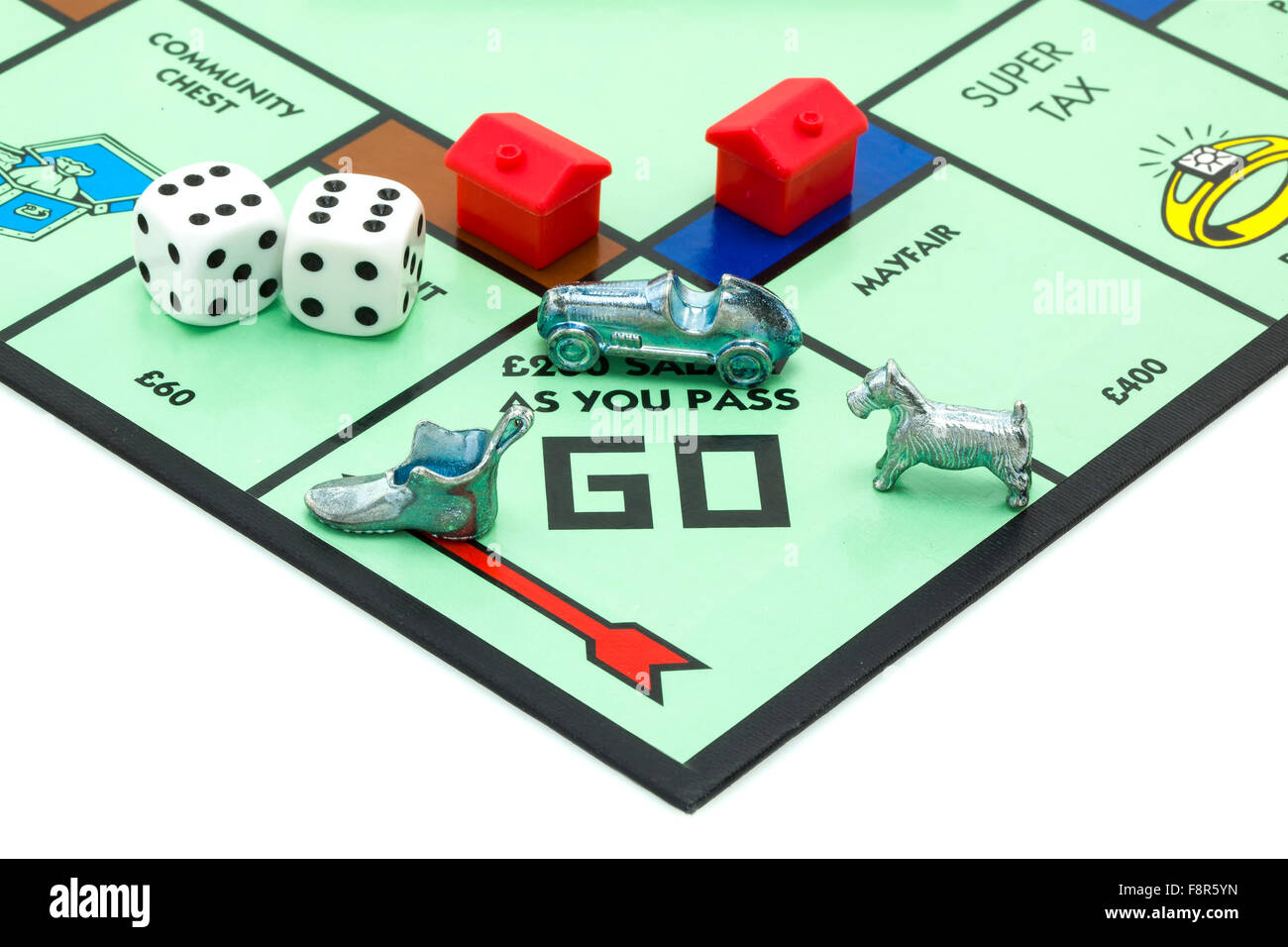 Englische Ausgabe von Monopoly mit Pass gehen, den klassischen Handel Spiel von Parker Brothers Stockfoto