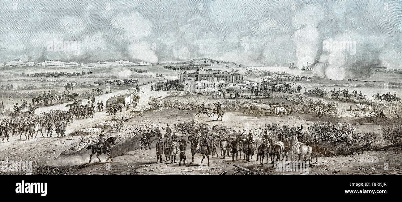 Die Schlacht von Dybbøl, eine Schlacht des zweiten Krieges Schleswig, 1864 Stockfoto
