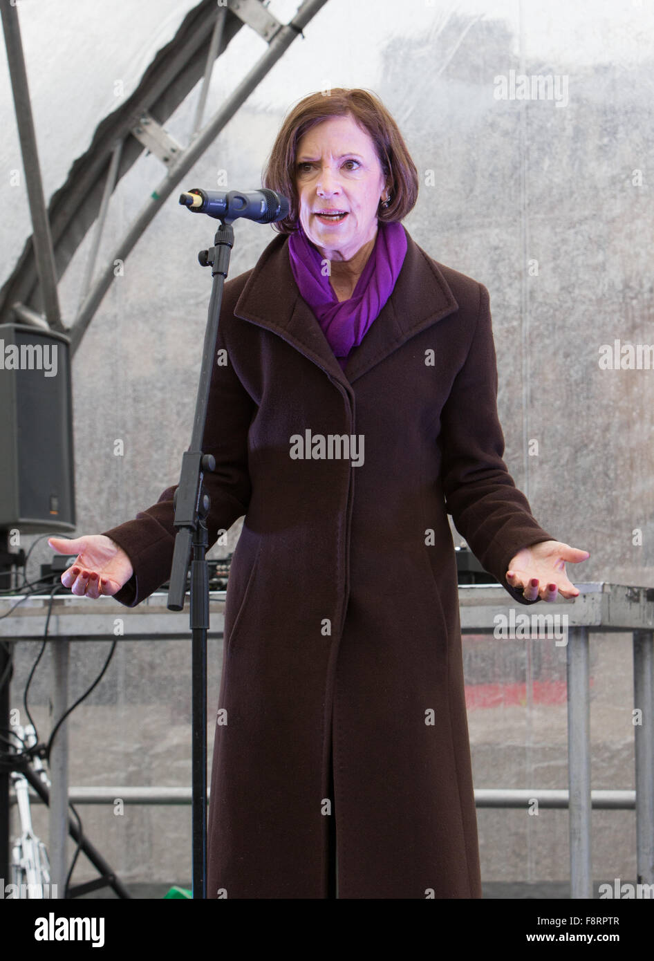 Sue Lloyd Roberts, Journalist und Reporter bei der 1 Milliarde steigen Veranstaltung unterstützen Massenaktion zur Beendigung der Gewalt gegen Frauen Stockfoto