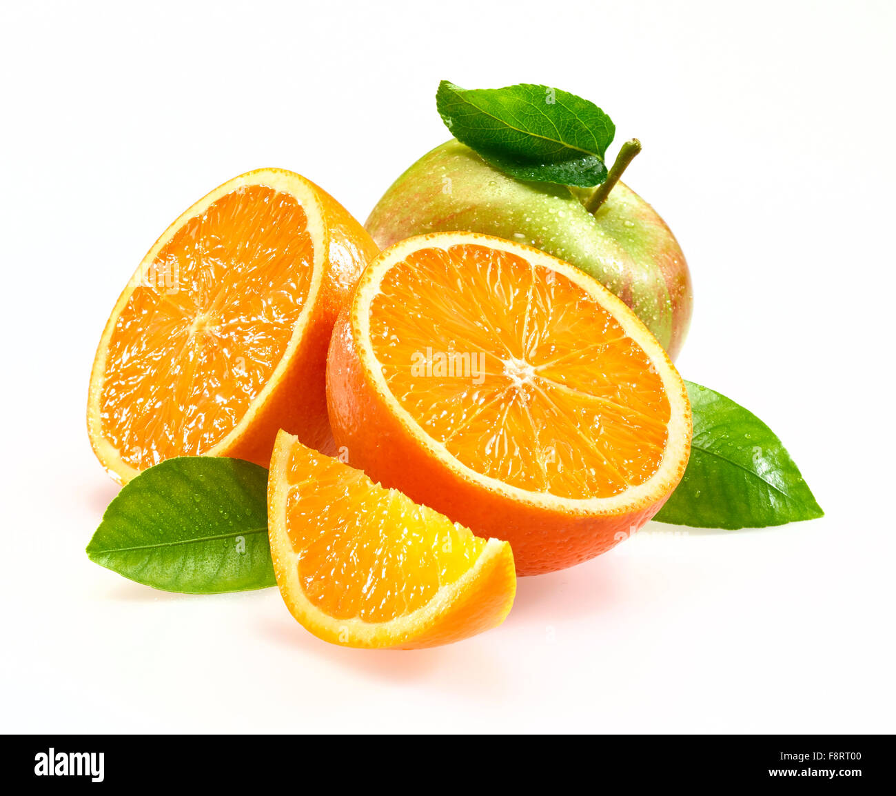 Orangen und Apfel Stockfoto