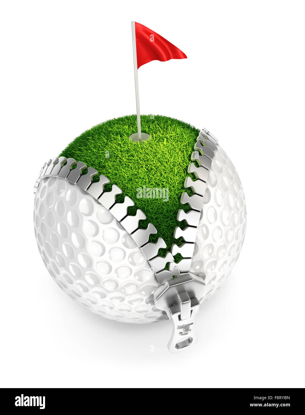 3D Golf Ball Konzept, isolierten weißen Hintergrund zu entpacken Stockfoto
