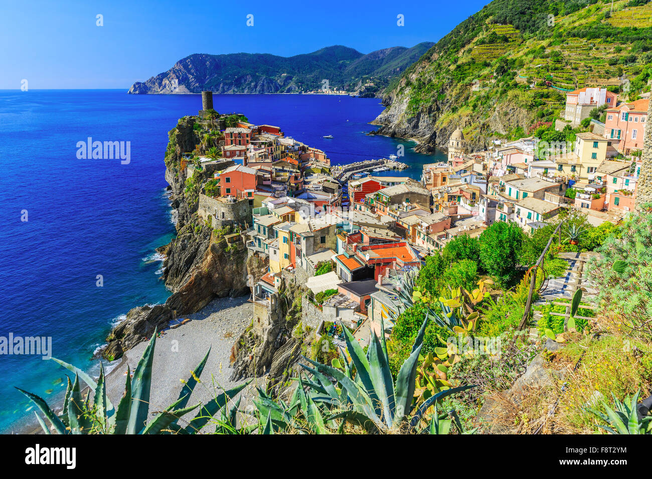 Cinqueterre, Vernazza. Italien. Fischerdorf im Nationalpark Cinque Terre, Italien. Stockfoto