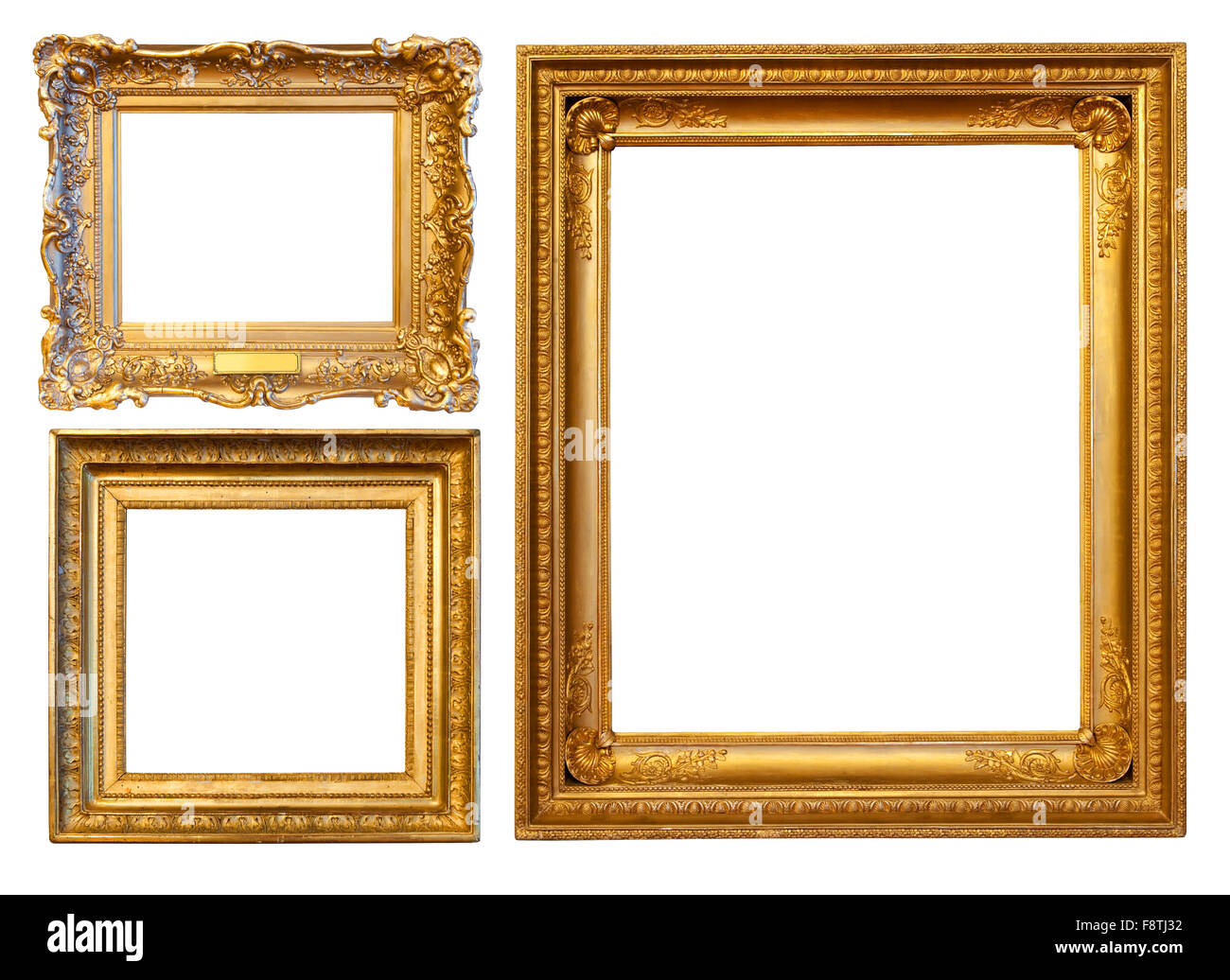 3 gold Bilder. Isoliert auf weißem Hintergrund mit Beschneidungspfad Stockfoto
