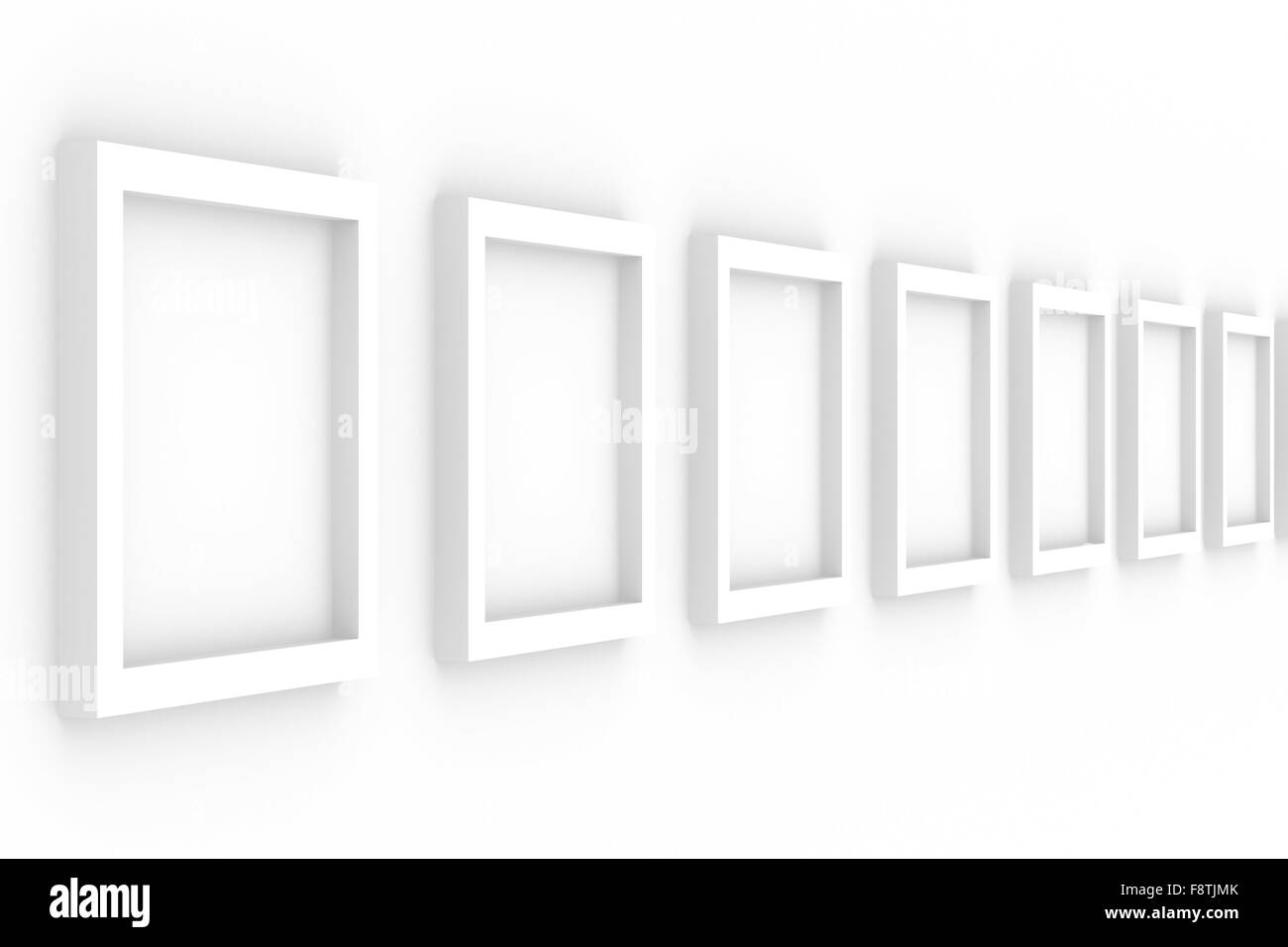 Zeile leere Frames auf weißem Hintergrund. Isolierte 3D-Bild Stockfoto