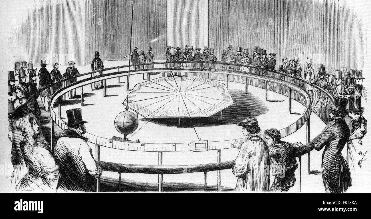 Der französische Physiker LEON FOUCAULT (1819-1868). Kupferstich von seinem Pendel die Rotation der Erde in das Pantheon, Paris 1851 unter Beweis gestellt. Stockfoto