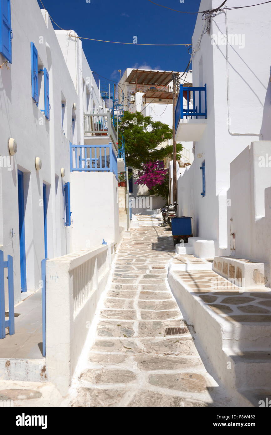 Weiß gestrichene Wände, Mykonos-Stadt Chora - Insel Mykonos, Griechenland Stockfoto