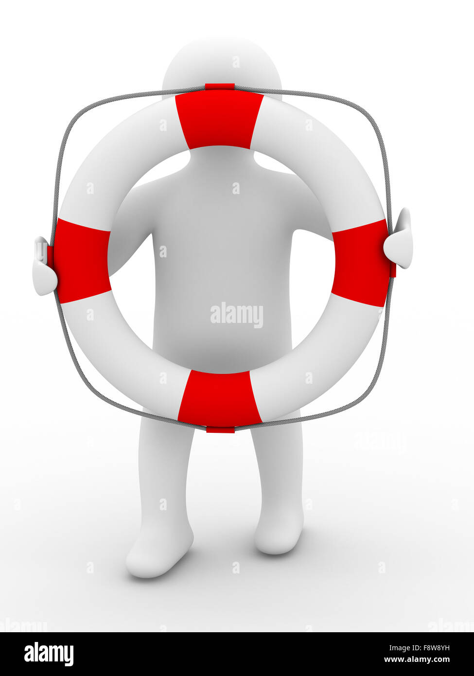 Retter mit Rettungsring Ring auf weißem Hintergrund. Isolierte 3D-Bild Stockfoto